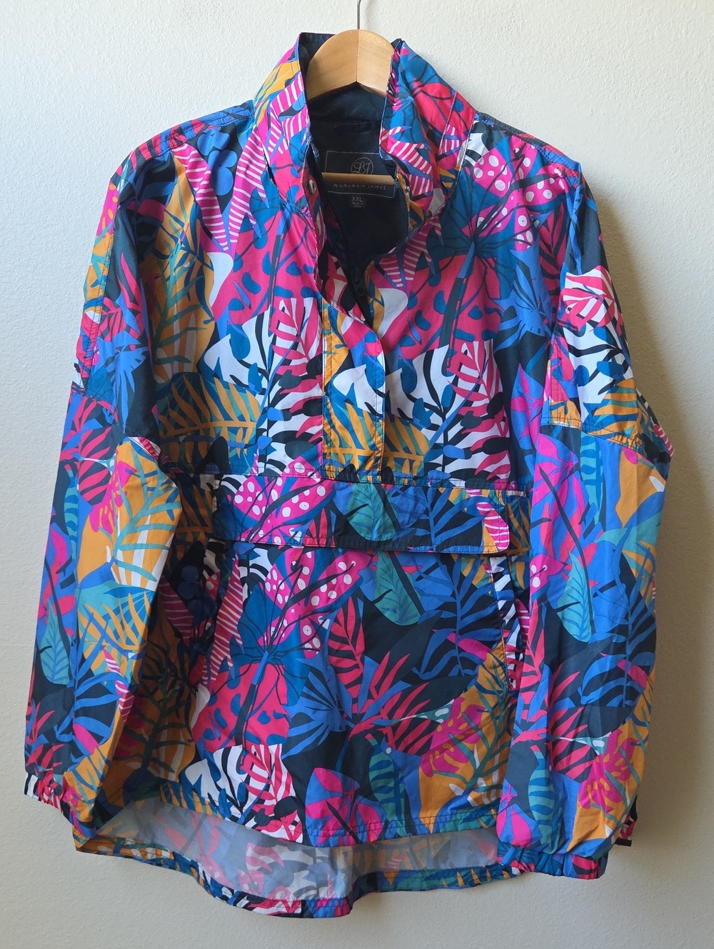 Lauren James Tropical Leaf Print Hooded Pullover Windbreaker Jacket Size XL